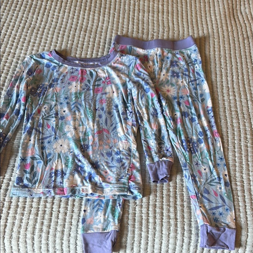Little Sleepies Purple and Blue Pajama Set with Soft Floral Design